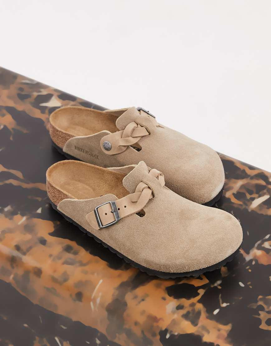 Birkenstock Braided Boston regular fit suede clog in taupe-Neutral | ASOS (Global)