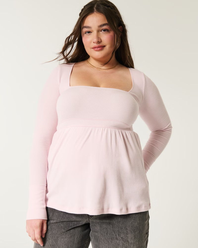 Easy Long-Sleeve Square-Neck Babydoll Top | Hollister (US)
