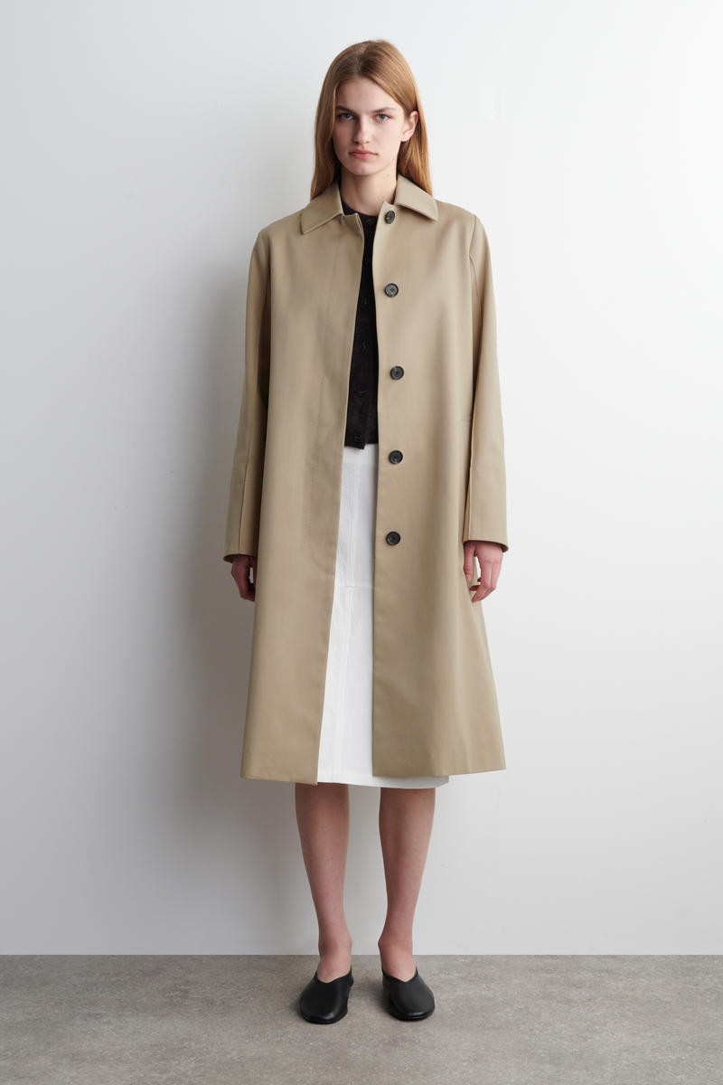 COS Women's Classic Cotton Long Car Coat in Beige | Cotton/Viscose | Size: 14 | COS (AU)