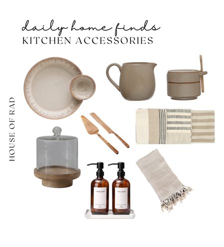 Daily Home Finds
Kitchen Accessories
Dishware
Stoneware dishes
Cake stand
Soap dispensers
Hand towels
Turkish towels
Cake knives 
Cream and sugar 


#LTKhome #LTKunder50