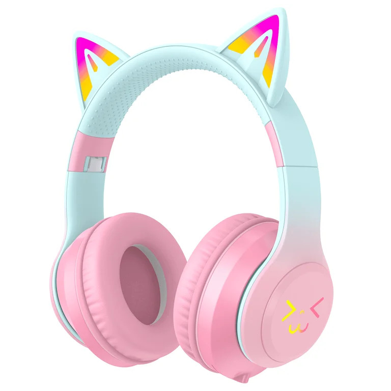 Kids Bluetooth Headphones, Cat Ear RGB Wireless Over-Ear Headset for Girls Boys | Walmart (US)