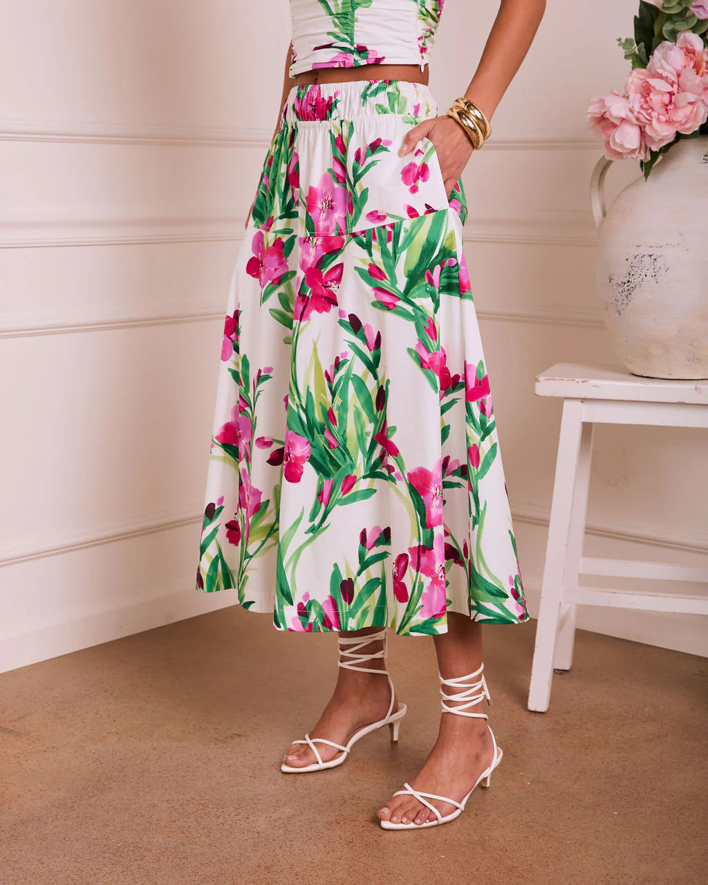 Fresh Gardenia Floral Midi Skirt | VICI
