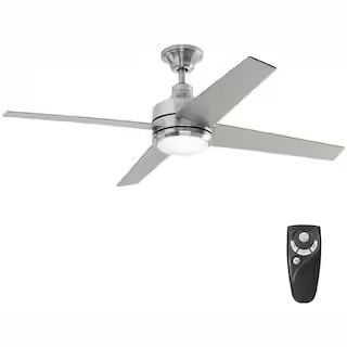 Home Decorators Collection Mercer 52 in. LED Indoor Brushed Nickel Ceiling Fan with Light Kit and... | The Home Depot