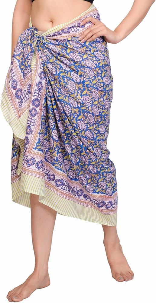 Hand Block Printed Cotton Sarong Wraps for Women – Lightweight Beach Swimsuit Cover Up, One Siz... | Amazon (US)
