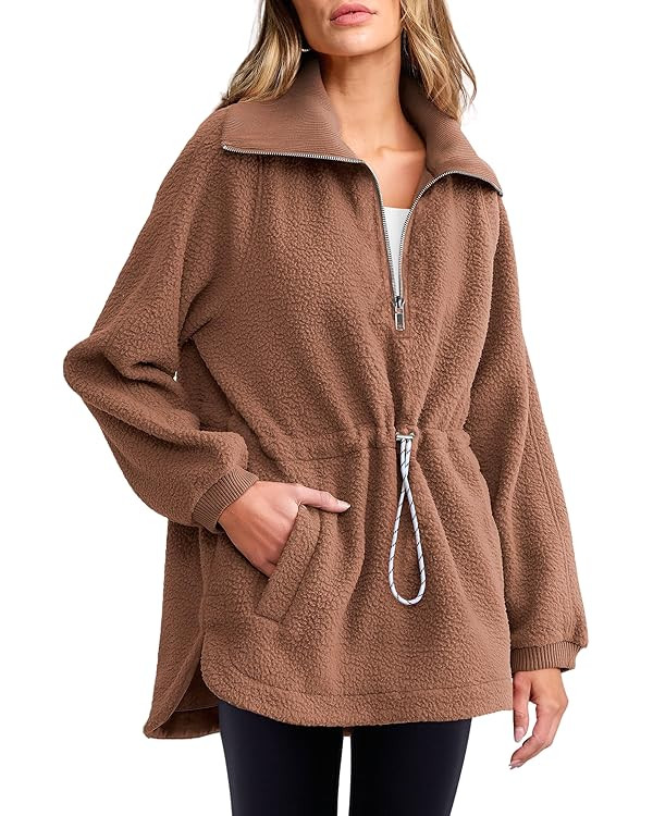 ANRABESS Women Sherpa Fleece Sweatshirt Half Zip Pullover Casual Warm Fuzzy Sweater Coat 2024 Fal... | Amazon (US)