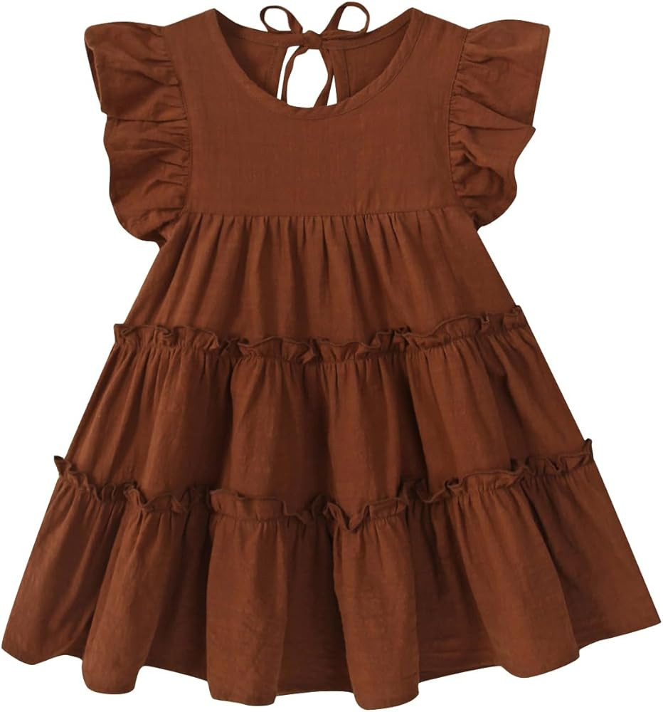 Toddler Baby Girl Dress Summer Cotton Linen Ruffle Halter Sleeveless Kids Casual Beach Party Dres... | Amazon (US)