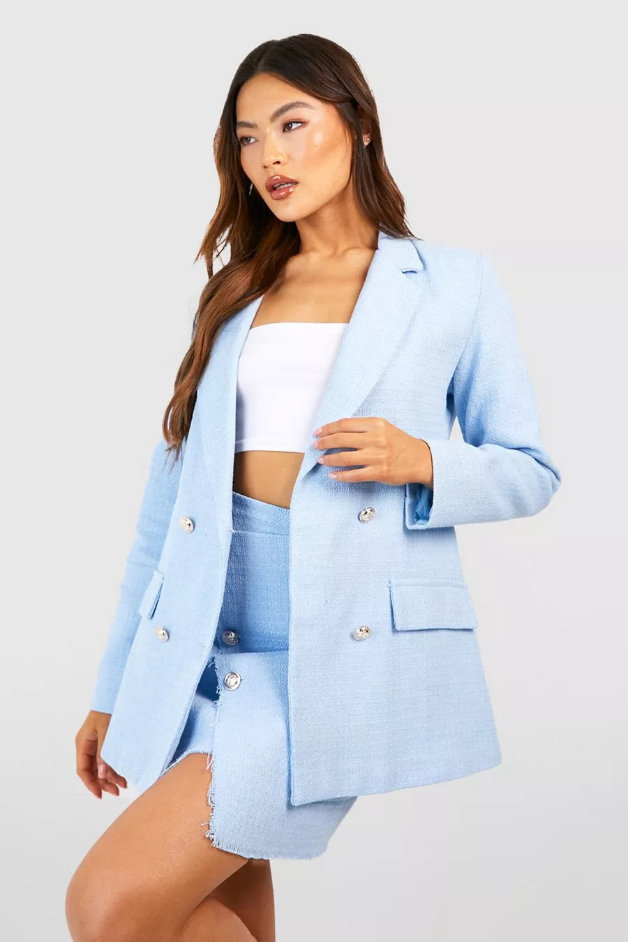 Tweed Double Breasted Relaxed Fit Tailored Blazer | Boohoo.com (UK & IE)
