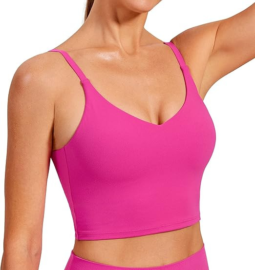 CRZ YOGA Womens Butterluxe Adjustable Spaghetti Strap Longline Sports Bra - V Neck Padded Crop Ta... | Amazon (US)