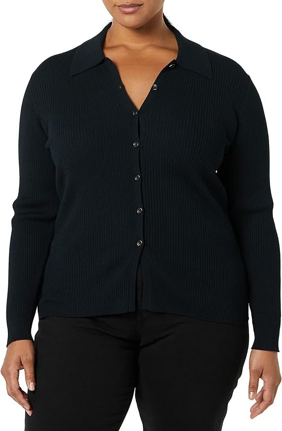 Amazon Essentials Women's Fine Gauge Stretch Polo Ribbed Cardigan (Previously Daily Ritual) | Amazon (US)