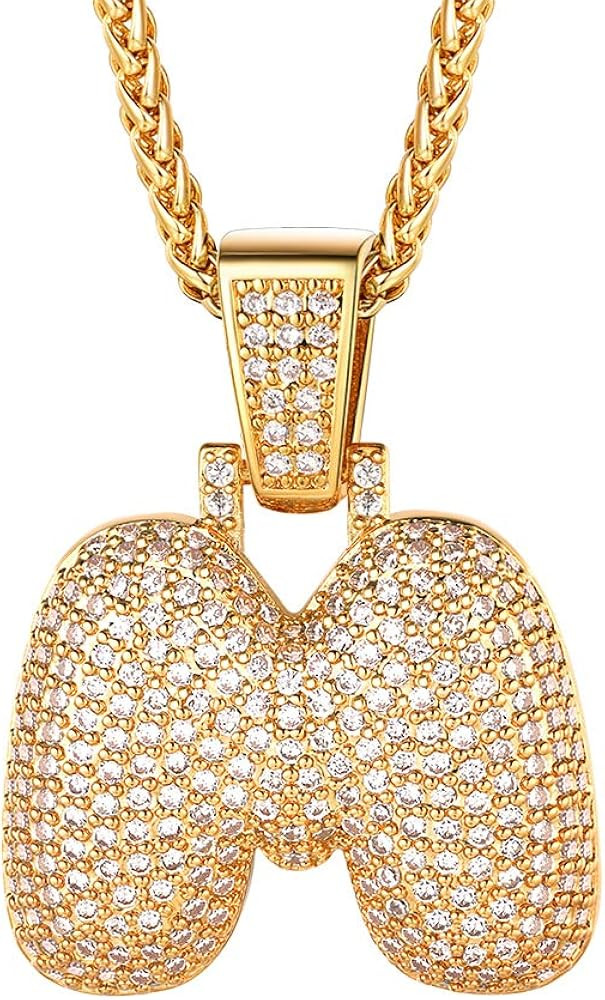 Richsteel Shiny Cubic Zirconia Bubble Letter Necklace for Men Women 18K Gold Plated Monogram Jewe... | Amazon (US)