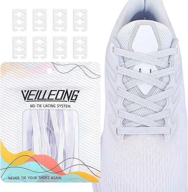 VEILLEONG 2 Pair Elastic No Tie Shoelaces，One Size Fits All Adult and Kids Shoes | Amazon (US)