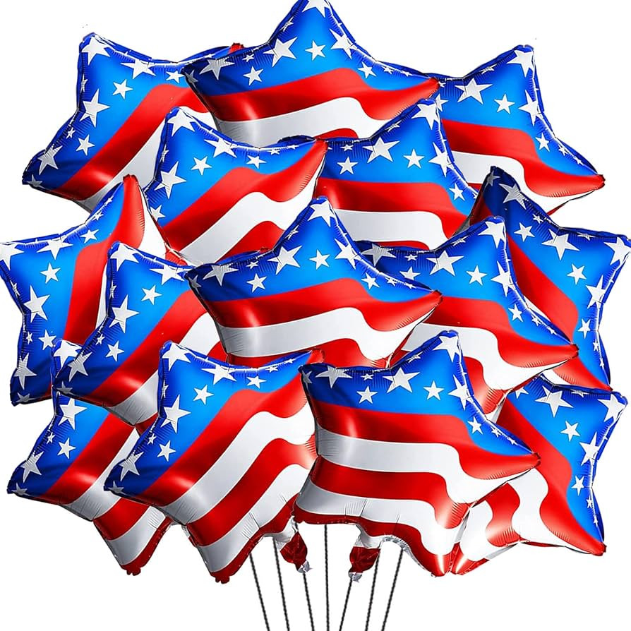 25PCS Red White and Blue Balloons 4th of July Balloons American Flag Star Mylar Balloons Independ... | Amazon (US)