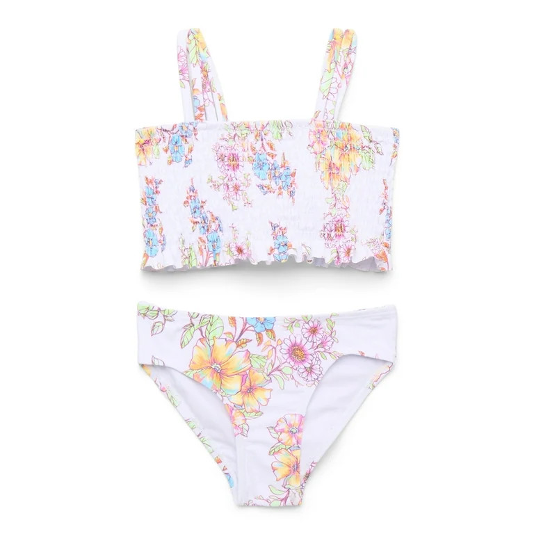 Jessica Simpson Girls Smocked Ruffle Hem Swimsuit Set, 2-Piece, Sizes XS-XL | Walmart (US)