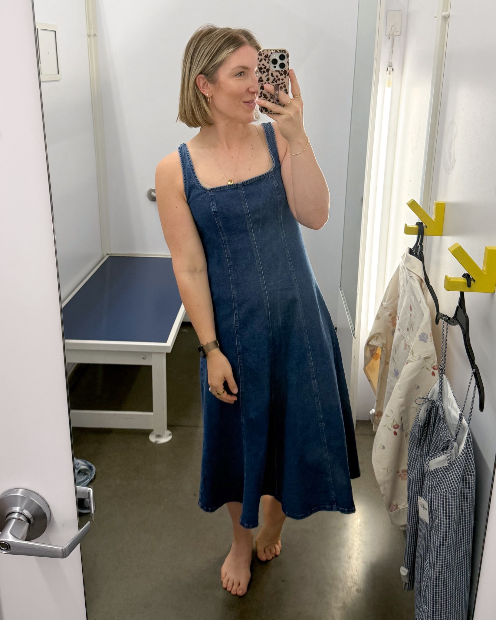 Old Navy dresses are 50% off today! This cute denim dress is included in the sale. ￼wearing size small.