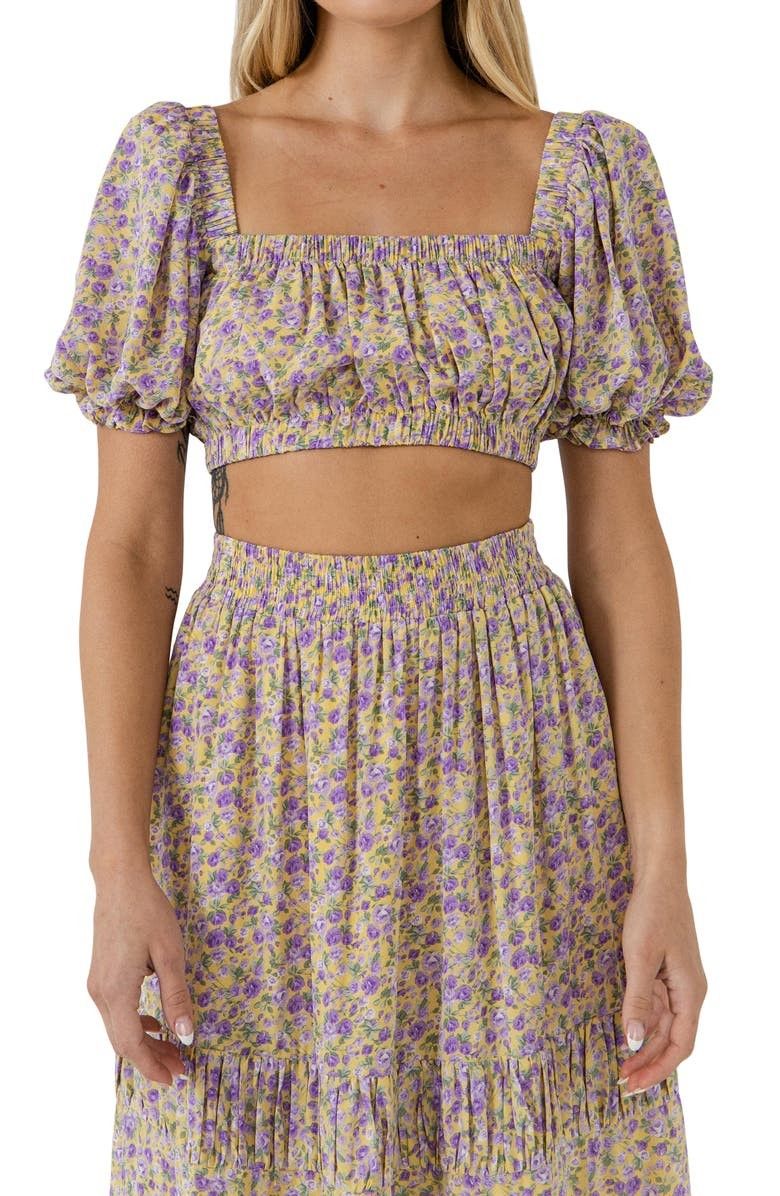 Summer Outfits / Puff Sleeve Floral Crop Top | Nordstrom