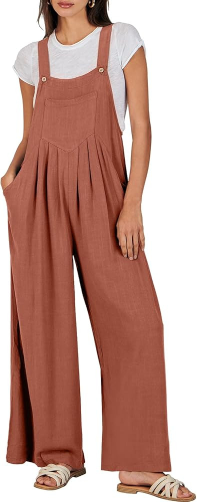 ANRABESS Women's Overalls Jumpsuit Casual Loose Sleeveless Adjustable Straps Bib Wide Leg Outfits... | Amazon (US)