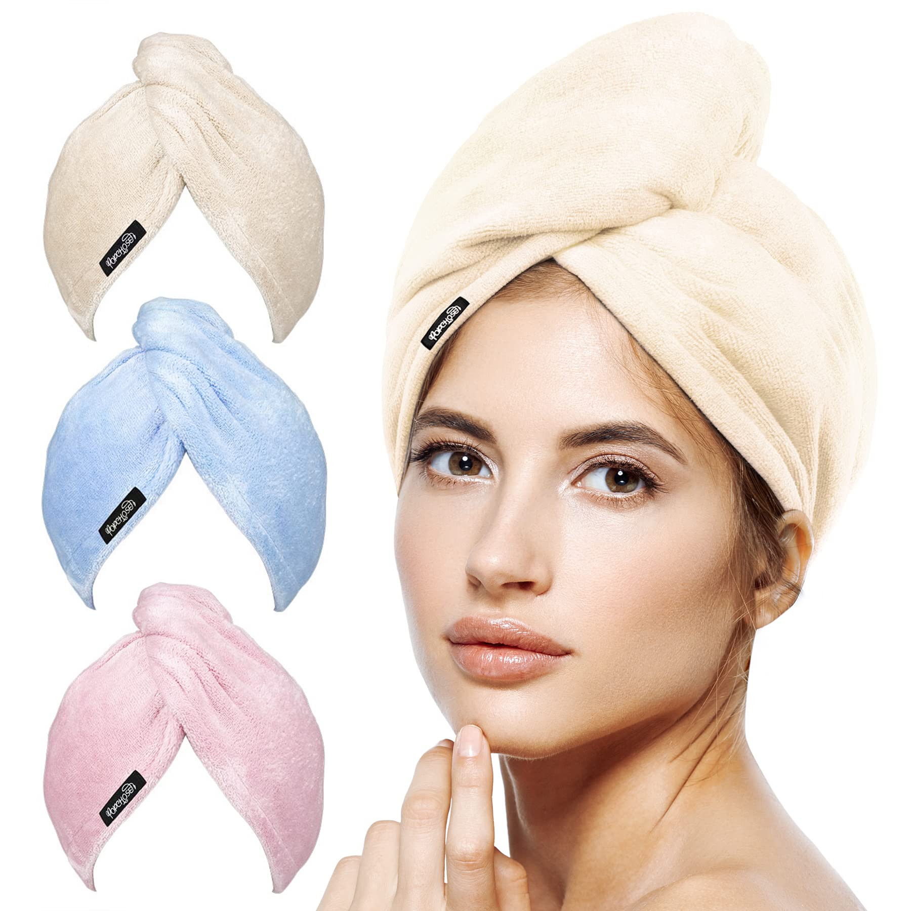Microfiber Hair Towel Wrap POPCHOSE Ultra Absorbent, Fast Drying Hair Turban Soft, No Frizz Hair Wra | Amazon (US)