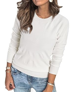Arach&Cloz Women's Soft Knit Sweater Fall Dressy Casual Pullover Tops | Amazon (US)