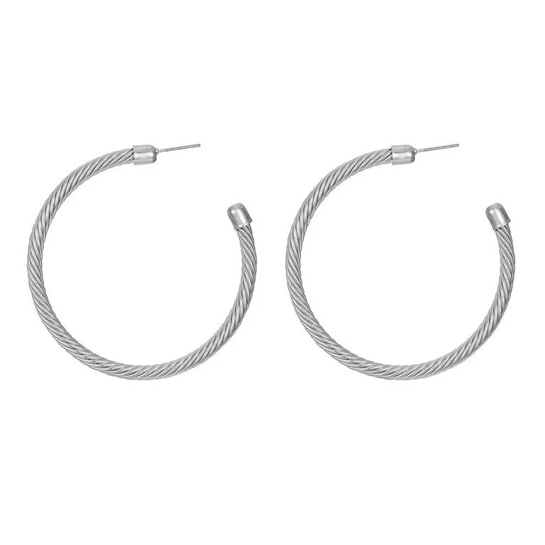 Time and Tru Women's Silvertone Textured Hoop Earring | Walmart (US)