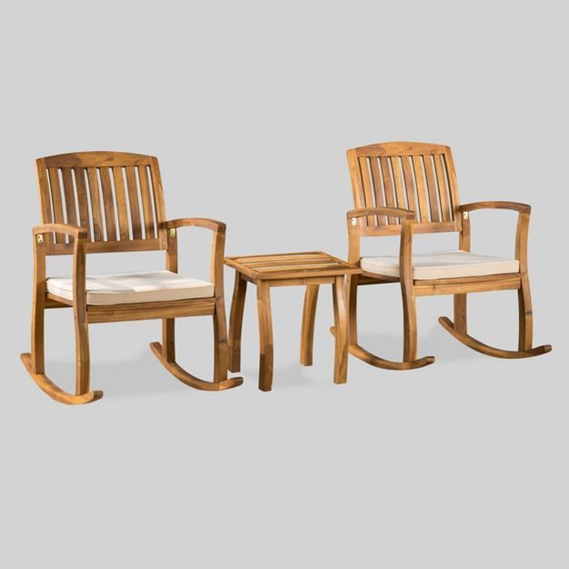 Selma 3pc Acacia Wood Rocking Chair w/ Cushion & Acacia Side Table - Teak - Christopher Knight Ho... | Target