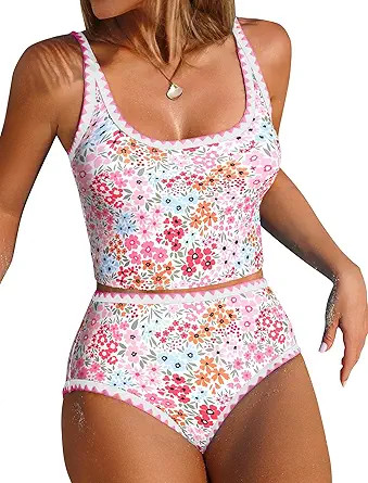 ZAFUL Tankini Swimsuit Tummy Control Bathing Suits Two Piece Swim Top with High Waisted Bottom | Amazon (US)