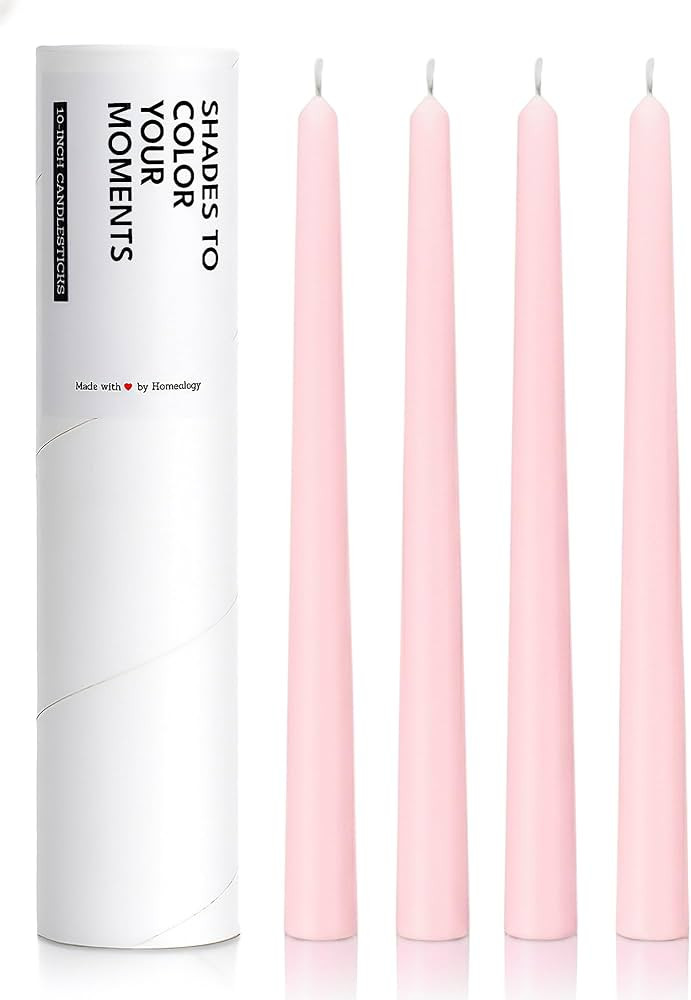 10" Classic Taper Candles, Blush Pink, 4-Pack, 7-8 Hours Long Burning, Unscented Tall Candlestick... | Amazon (US)