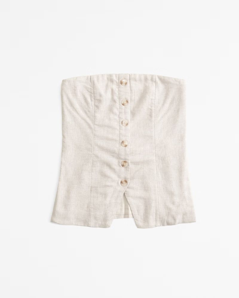 The A&F Mara Strapless Linen-Blend Button-Through Top | Abercrombie & Fitch (US)