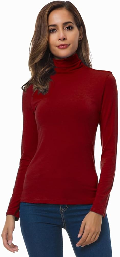 Women Long Sleeve Turtleneck Slim Fitted Based Layer Lightweight Active Shirt Pullover Tops | Amazon (US)