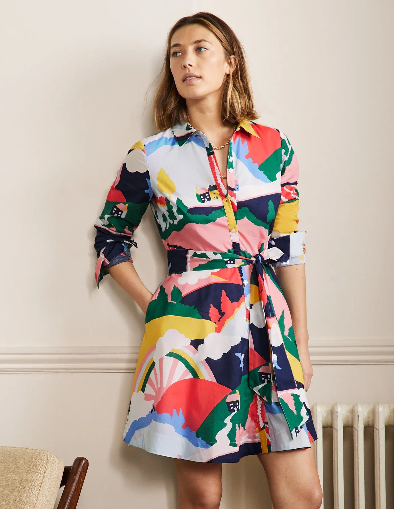 Kitty Shirt Dress - French Navy, Scenic Meadow | Boden US | Boden (US)