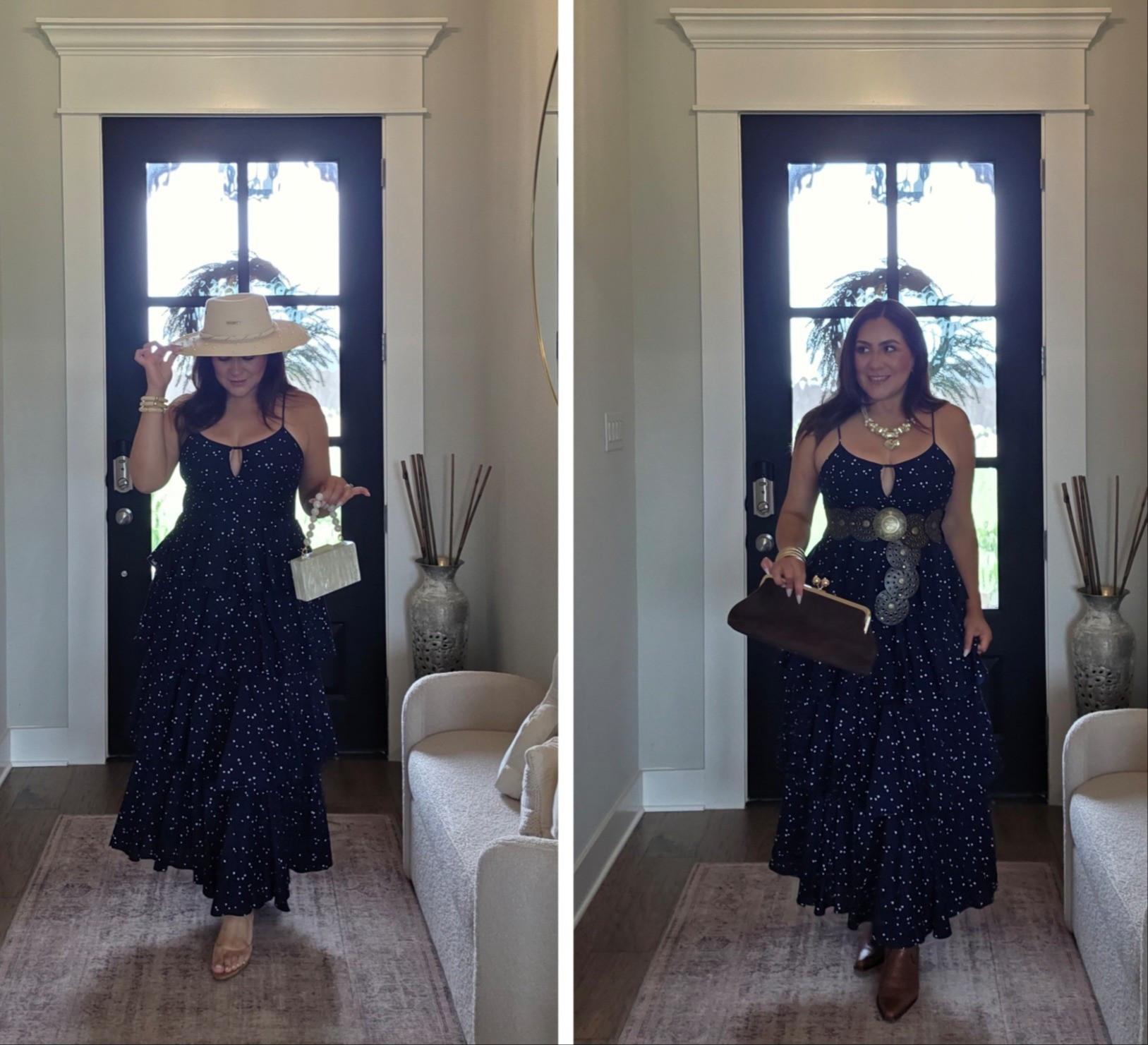 Navy Polka dot dress wearing a medium 

