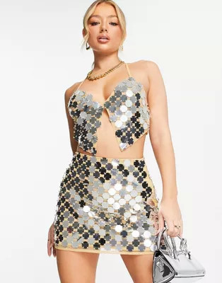 ASOS DESIGN micro mini skirt in silver sequin disc embellishment - part of a set | ASOS (Global)