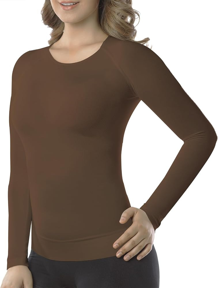 +MD Womens Long Sleeve Undershirts Tops Bamboo Viscose Round Neck Slim Fit Baselayer Soft Undersc... | Amazon (US)