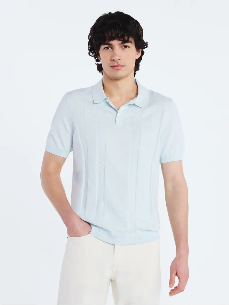 Free Assembly Men's Textured Stripe Polo Sweater with Short Sleeves, Sizes S-3XL | Walmart (US)