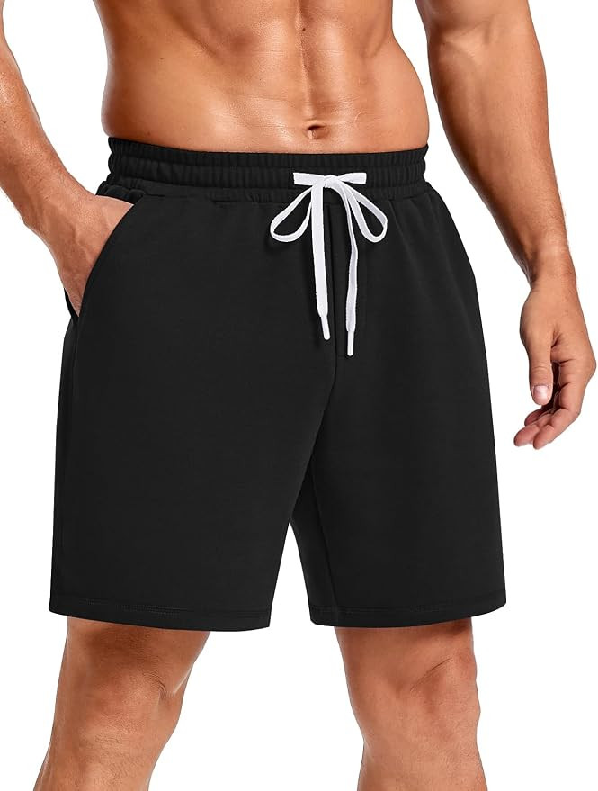 PINSPARK Men's Casual Sweat Shorts 7" Lightweight Cotton Blend Athletic Running Lounge Shorts wit... | Amazon (US)