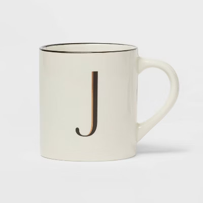 16oz Stoneware Monogram J Mug Ivory - Threshold™: Coffee Mugs with Initial, Microwave & Dishwas... | Target