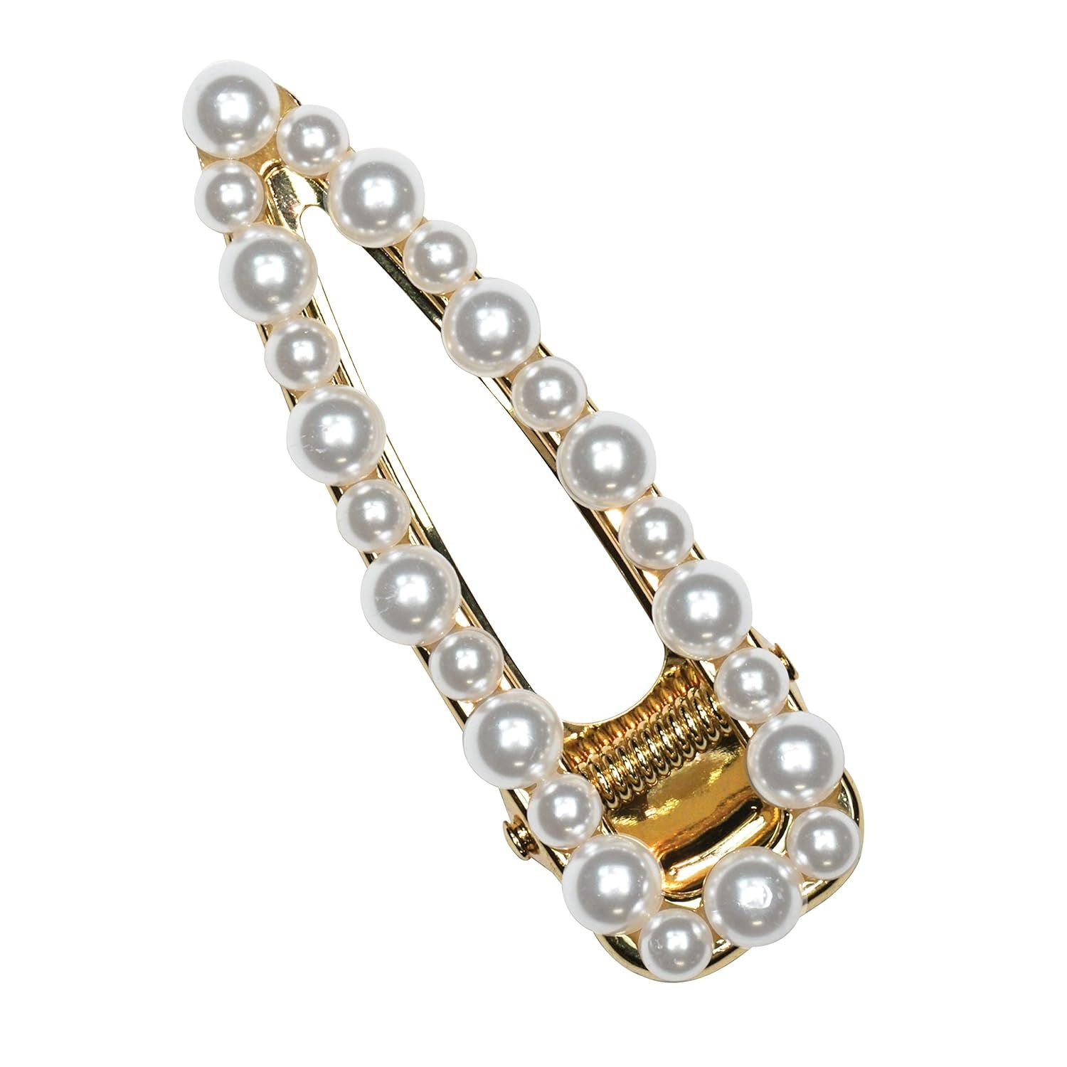 Kitsch Open Shape Pearl Studded Barrette, Pearl Barrette Hair Clip | Amazon (US)