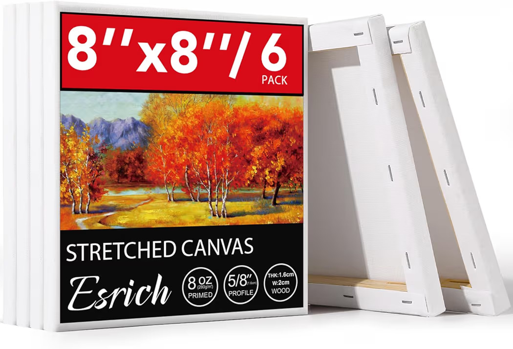 ESRICH Stretched Canvas, 6 Pack 8x8, Primed Acid-Free, Wood Framed Blank Canvas, Art Canvases for... | Amazon (US)