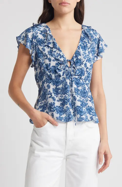 Rails Carmine Floral Flutter Sleeve Top in Chambray Floral at Nordstrom, Size Xx-Small | Nordstrom