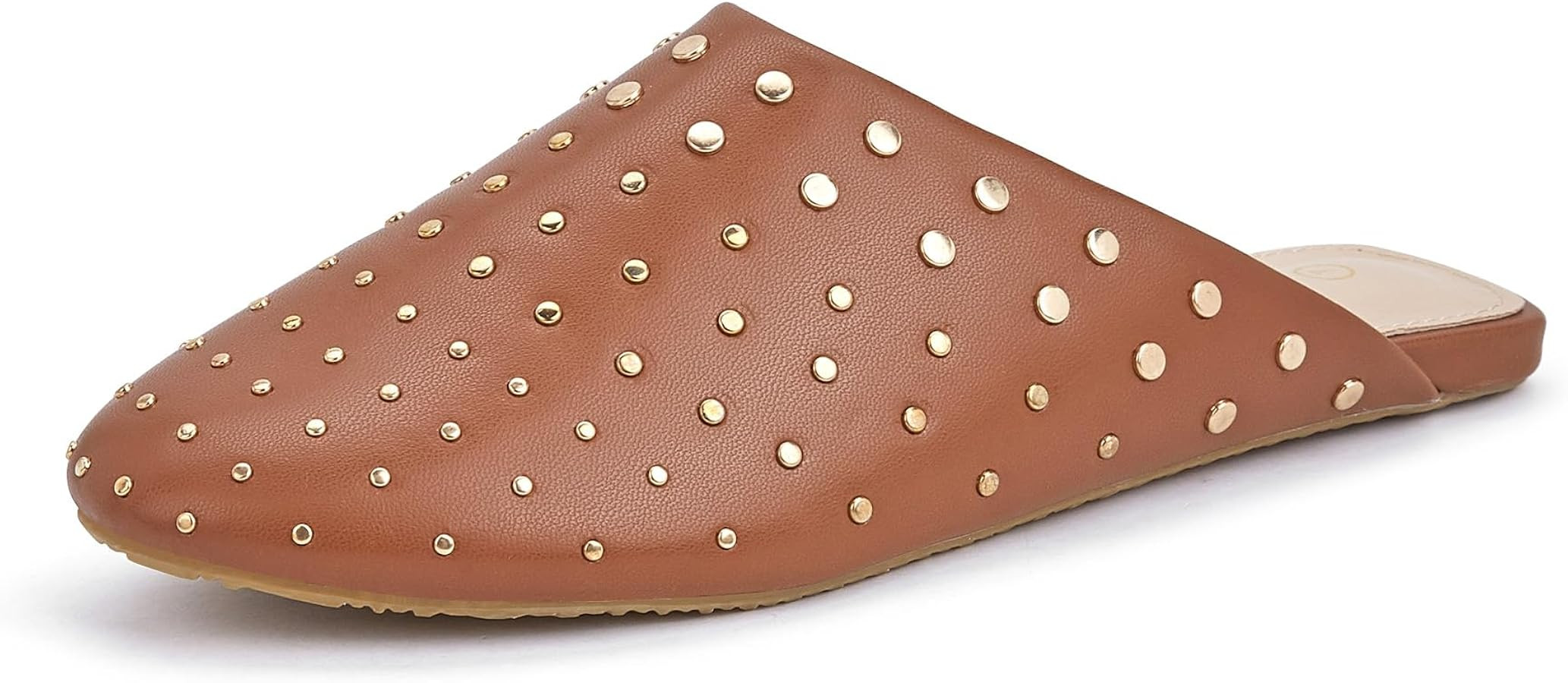 LUCKY STEP Women's Rivet Mules Flats Closed Toe Leather Fashion Slippers Sparkly Comfortable Back... | Amazon (US)