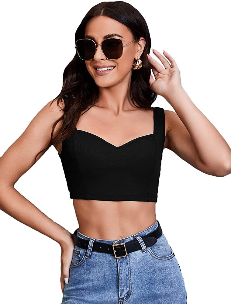 Verdusa Women's Sweetheart Neck Sleeveless Ribbed Knit Crop Tank Top | Amazon (US)