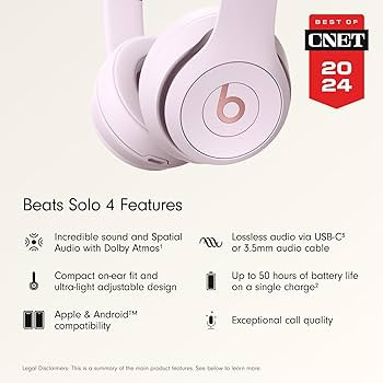 Beats Solo 4 - Wireless On-Ear Bluetooth Headphones, Up to 50-Hour Battery Life, Ultra-Lightweigh... | Amazon (US)