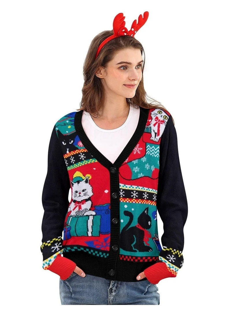 Lollipie Women Ugly Christmas Cardigan Sweater Long Sleeve Button Down Cozy V Neck Sweater Soft K... | Walmart (US)