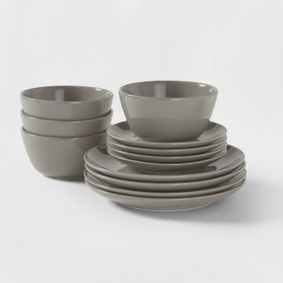 12pc Stoneware Avesta Dinnerware Set Gray - Threshold™: Modern Solid Dish Set, Service for 4, Microwave & Dishwasher Safe | Target