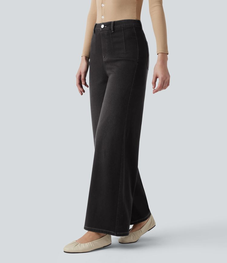 Women’s Halara Flex™ High Waisted Tummy Control Wide Leg Casual Jeans with Pockets - Halara | HALARA
