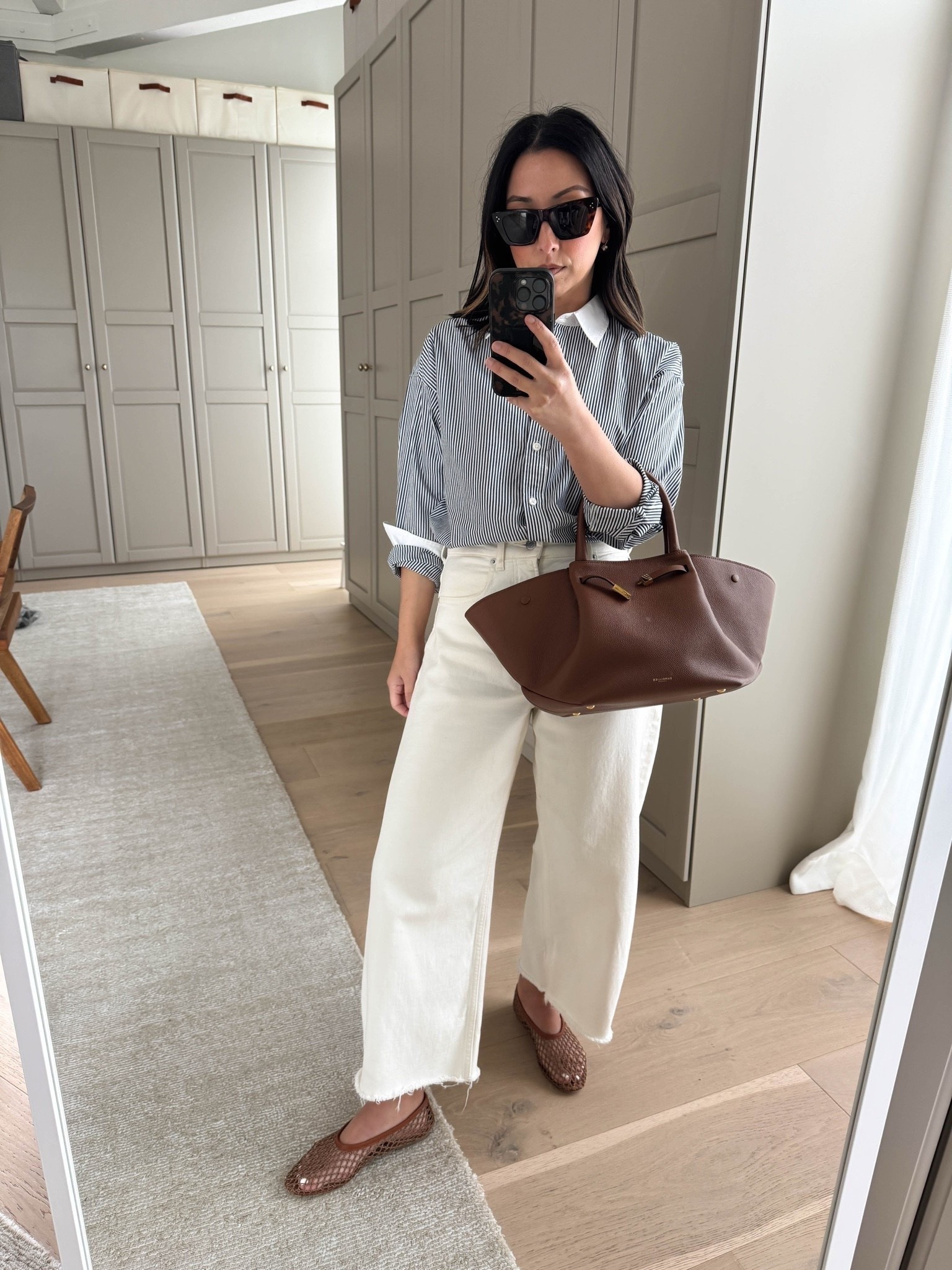 The color combo you should lean on - so effortless and elevated. Navy, cream, cognac, white 

J.crew shirt 4 old. Linked similar. 
Everlane curve jeans 26 - cut hems
Staud flats 35
DeMellier bag medium
Dorsey James necklace 15”
Electric Picks Bentley earrings

petite style, fall outfits

#LTKootd #LTKmomlife #LTKPetite
