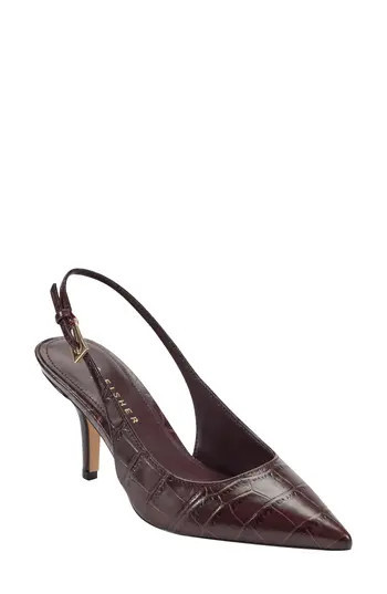 Marc Fisher LTD Dorie Slingback Pointed Toe Pump in Dark Brown/croc Embossed at Nordstrom Rack, Size 8.5 | Nordstrom Rack