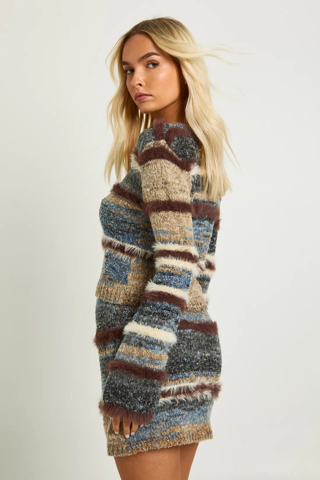 Fluffy Knit Textured Crew Neck Fitted Cardigan | Boohoo.com (UK & IE)