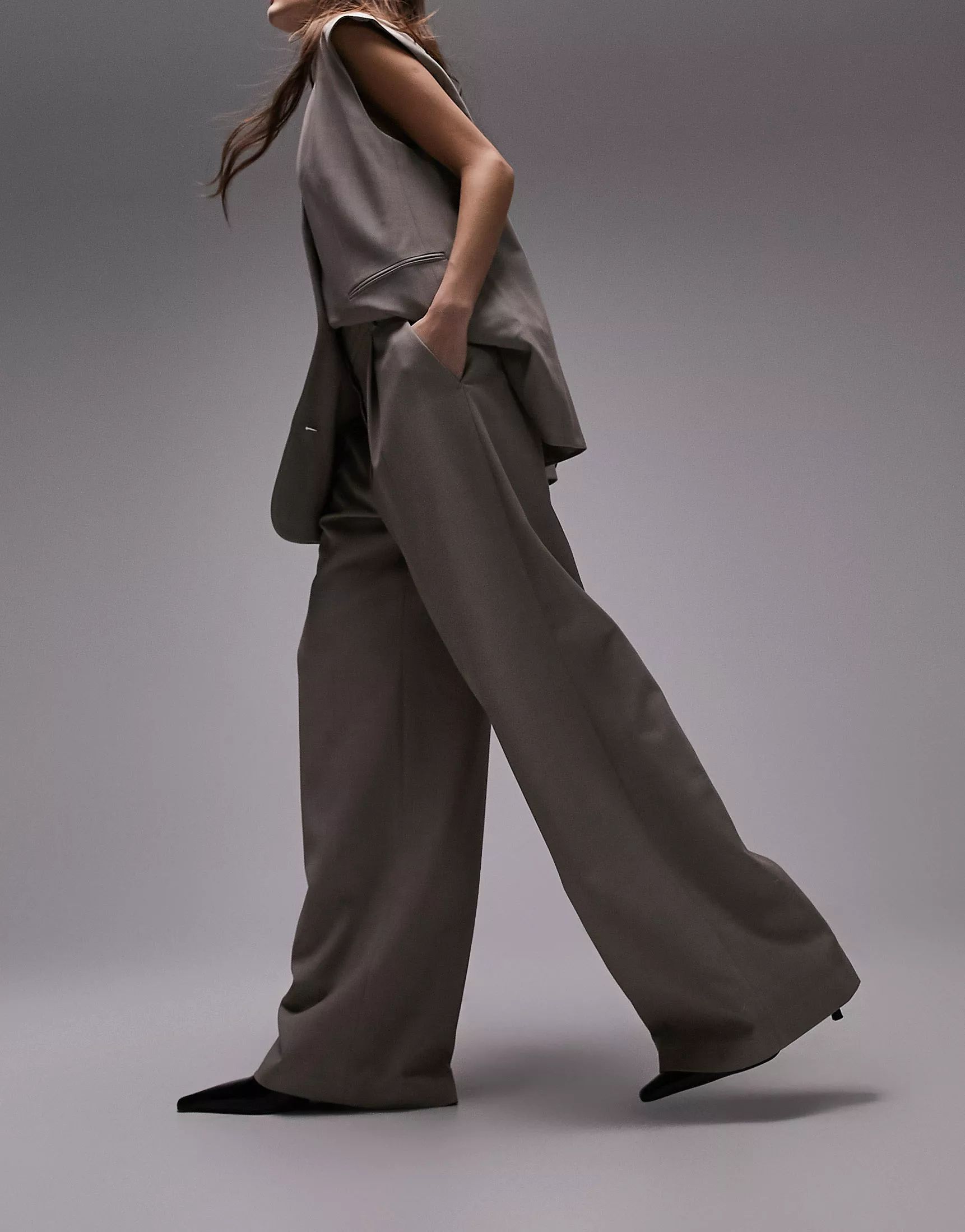 Topshop tonic tailored wide leg pants in gray - part of a set | ASOS | ASOS (Global)