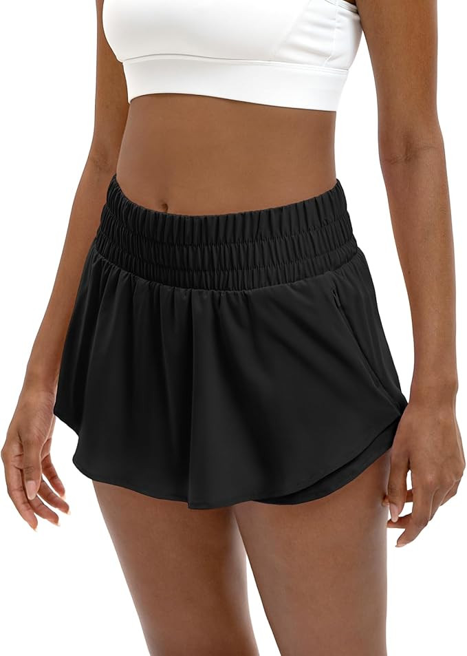 LUCKYCATCUS Women's High Waisted Athletic Shorts Flowy Ruffle Skirt Front Workout Tennis Running ... | Amazon (US)