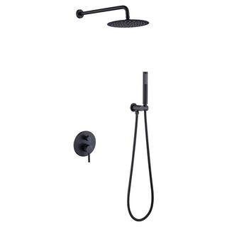 GIVING TREE 1-Spray 10 in. Round Rainfall Shower Head and Handheld Shower Head in Matte Black XLH... | The Home Depot